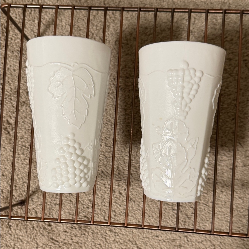 Vintage Harvest Grape Pattern Milk Glass Tumblers